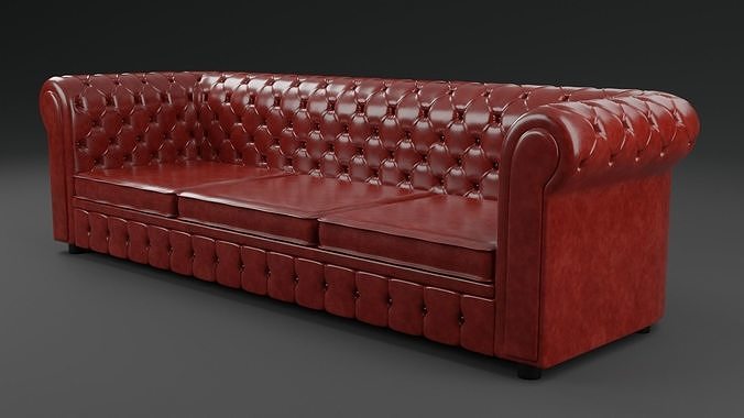 Chesterfield Realistic Leather Sofa 3 Seater Low-poly 3D model