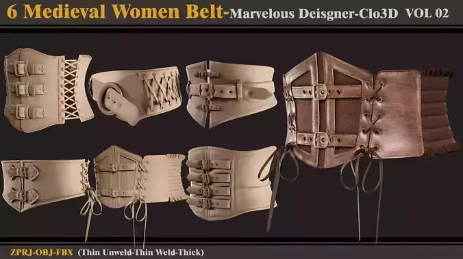 6 Medieval Womens Belt-MD-Clo3D-ZPRJ - FBX -OBJ 3D model