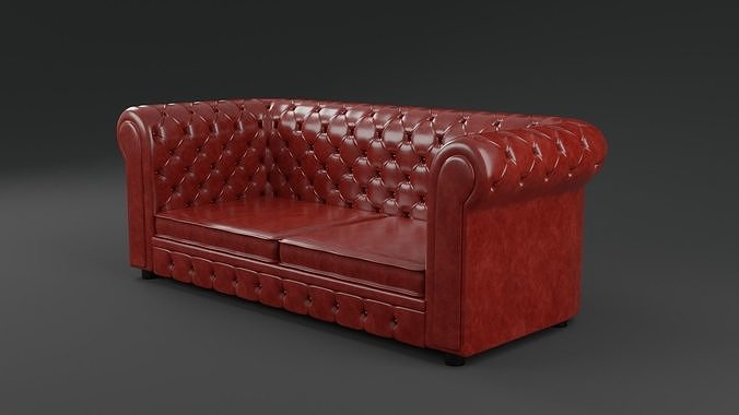 Chesterfield Realistic Leather Sofa 2 Seater Low-poly 3D model