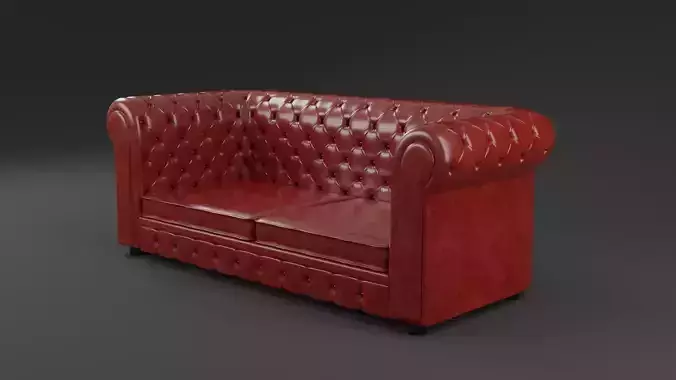 Chesterfield Realistic Leather Sofa 2 Seater Low-poly 3D model