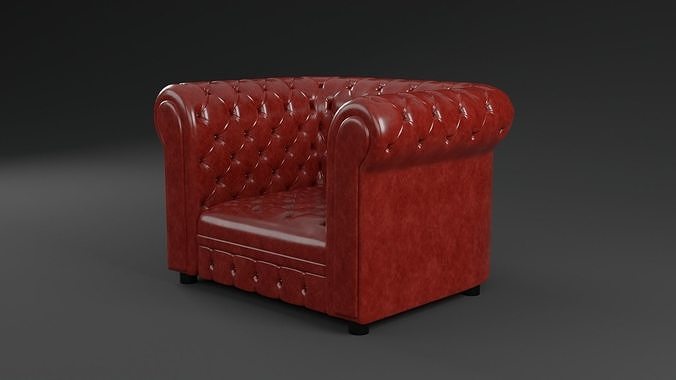 Chesterfield Realistic Leather Sofa 1 Seater Low-poly 3D model