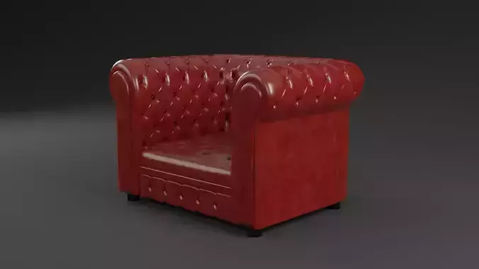 Chesterfield Realistic Leather Sofa 1 Seater Low-poly 3D model