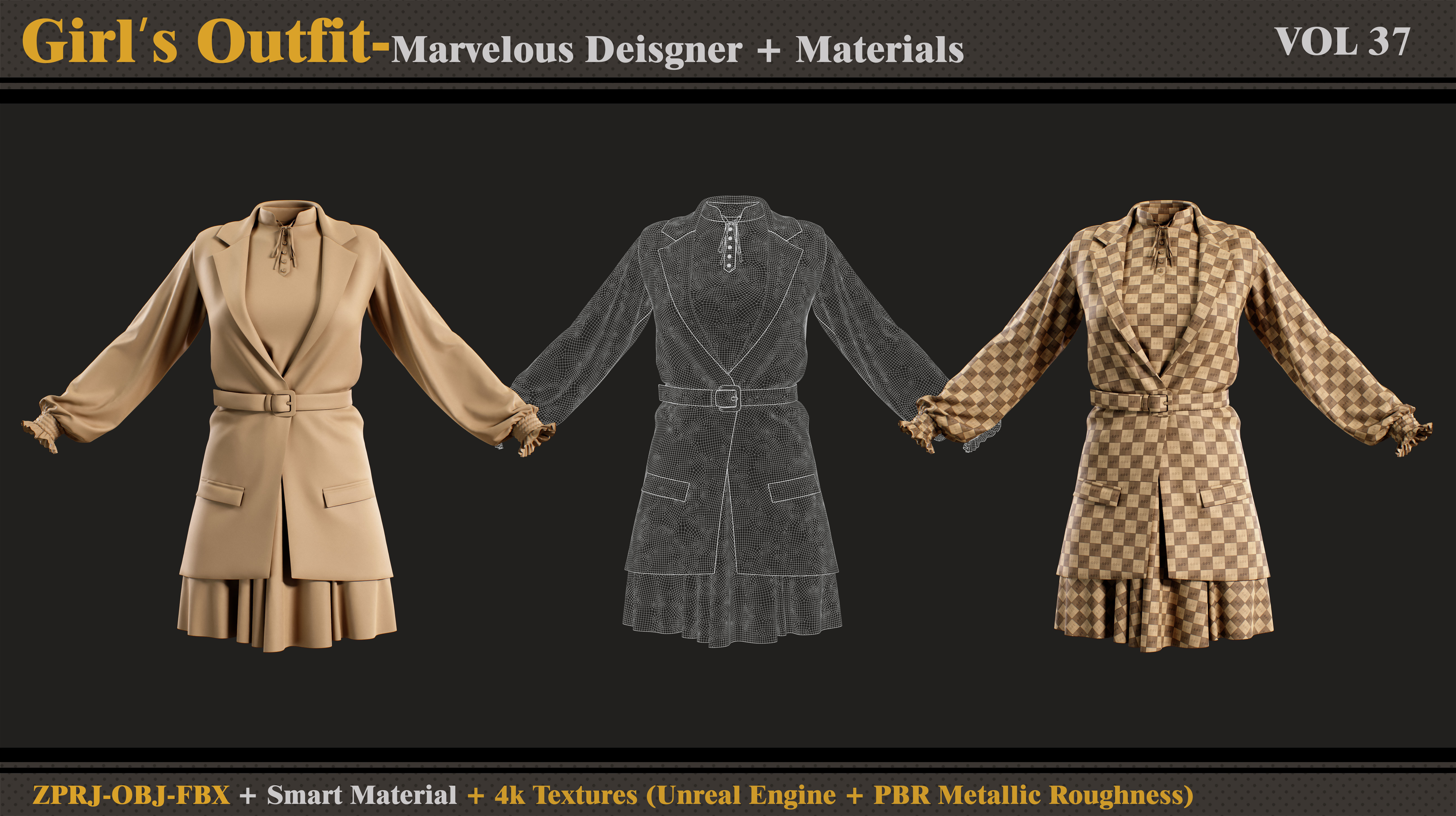 Girls Outfit- MD-Clo3d -Smart Material -Textures-OBJ -FBX 3D model_3