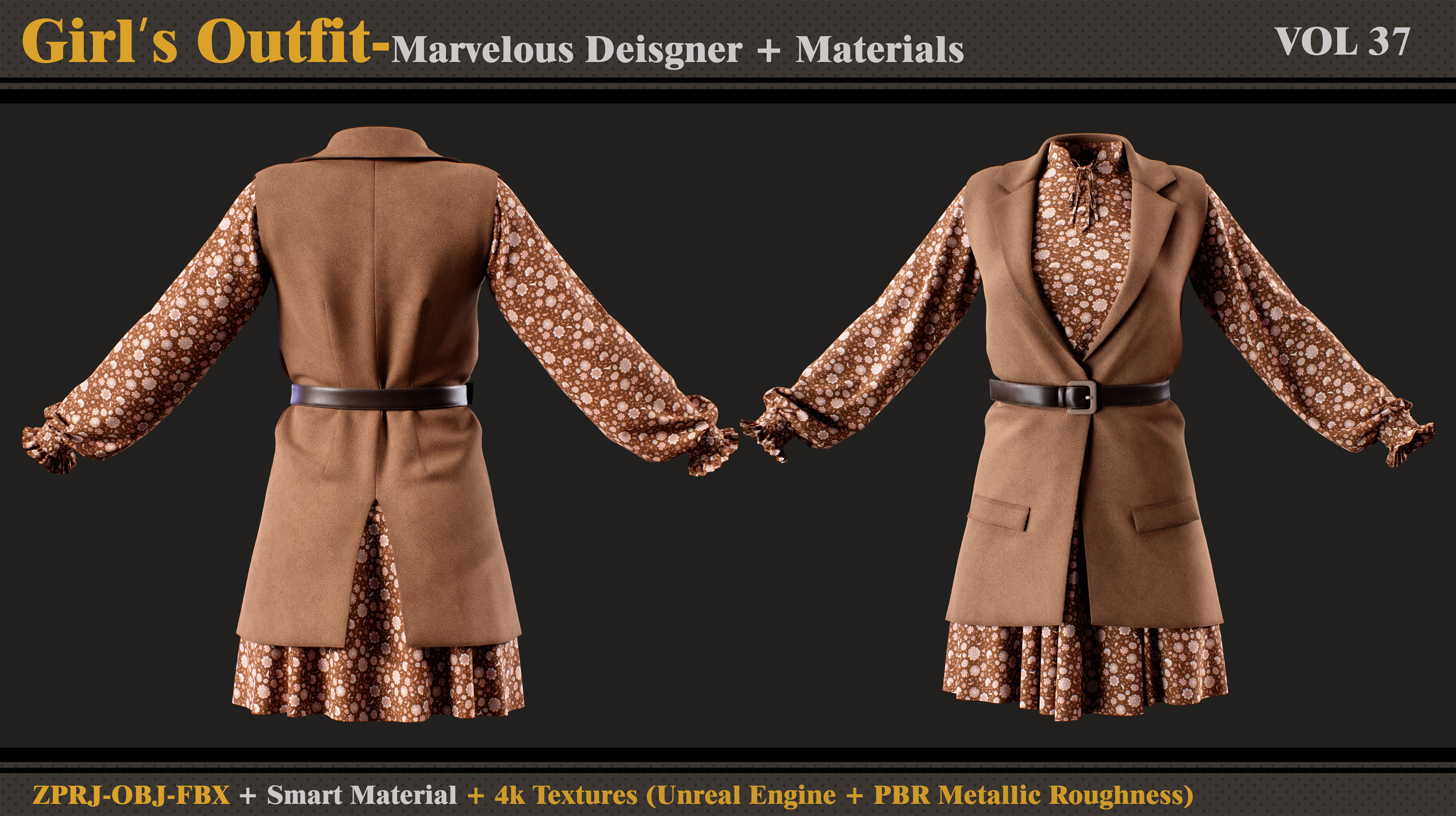 Girls Outfit- MD-Clo3d -Smart Material -Textures-OBJ -FBX 3D model_1