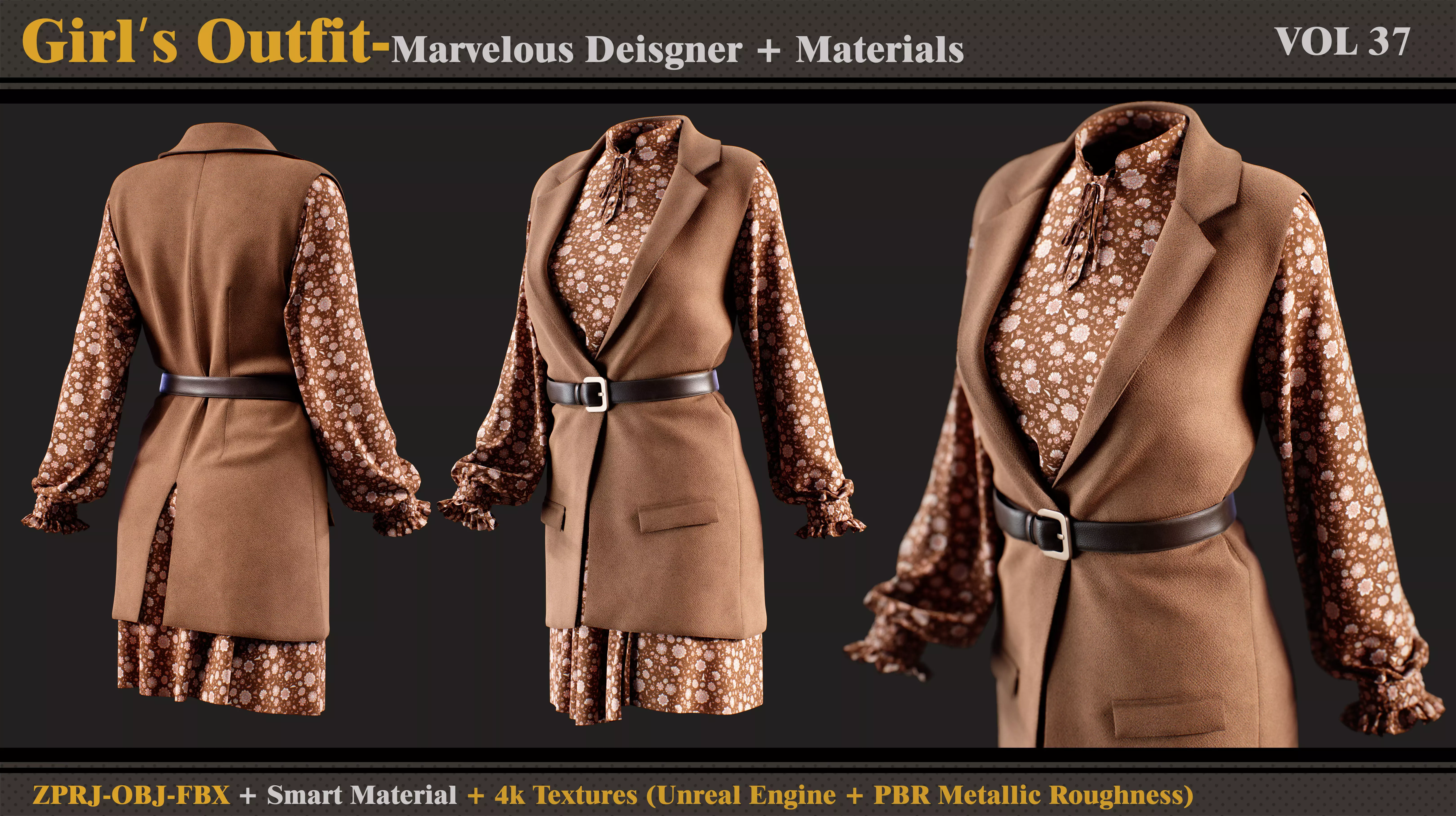 Girls Outfit- MD-Clo3d -Smart Material -Textures-OBJ -FBX 3D model_0