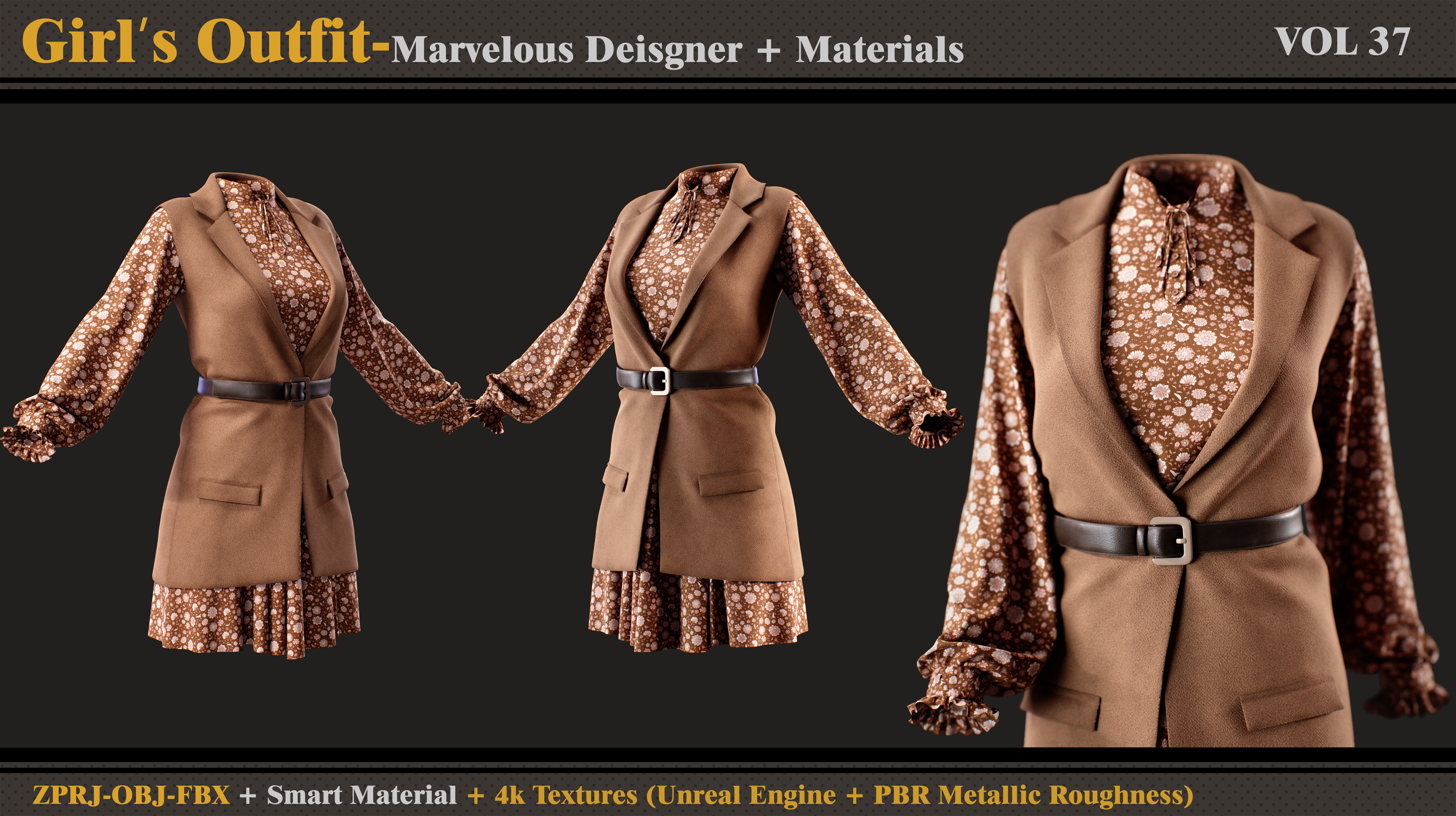 Girls Outfit- MD-Clo3d -Smart Material -Textures-OBJ -FBX 3D model_2