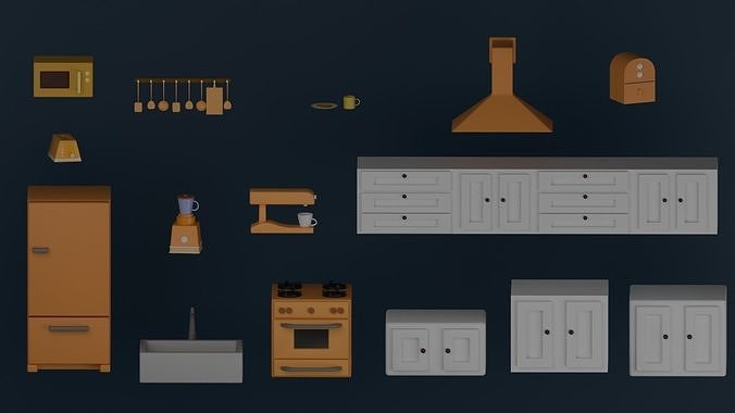 Stylized kitchen set 3D model