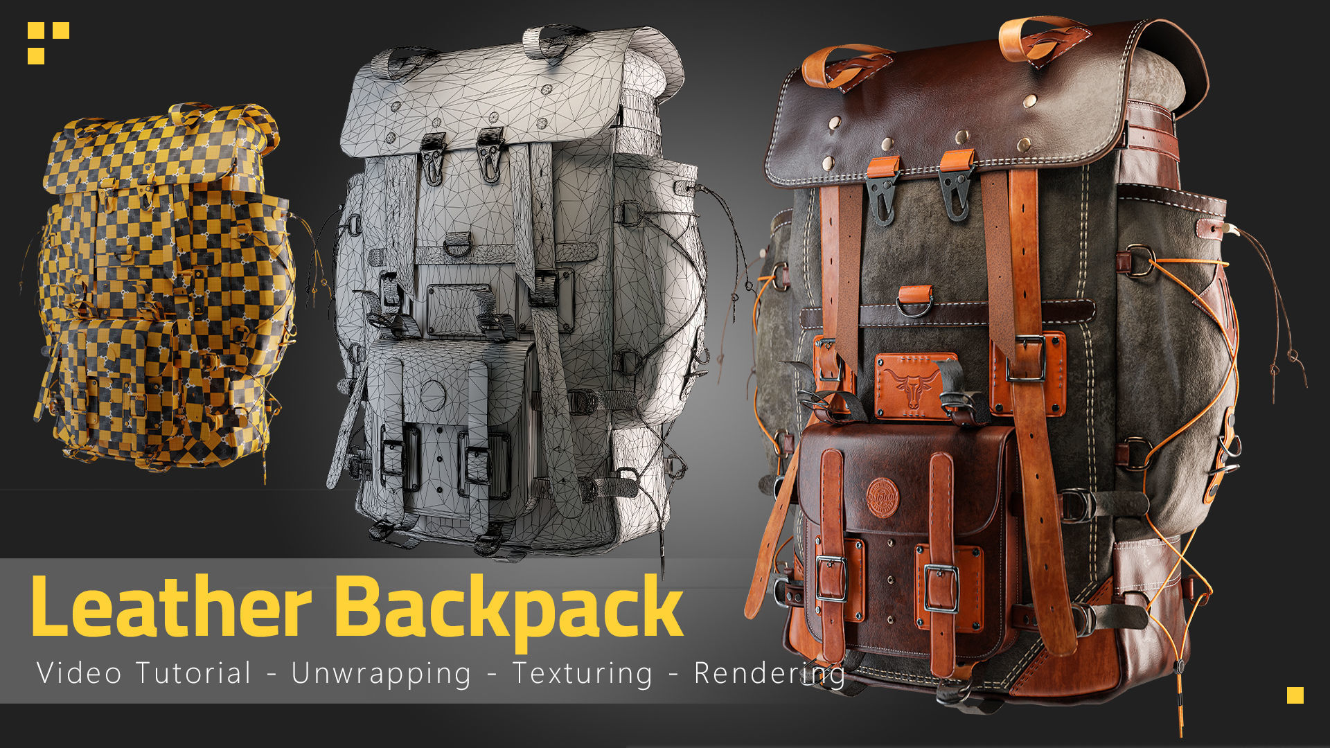 Leather Backpack Low-poly 3D model_2