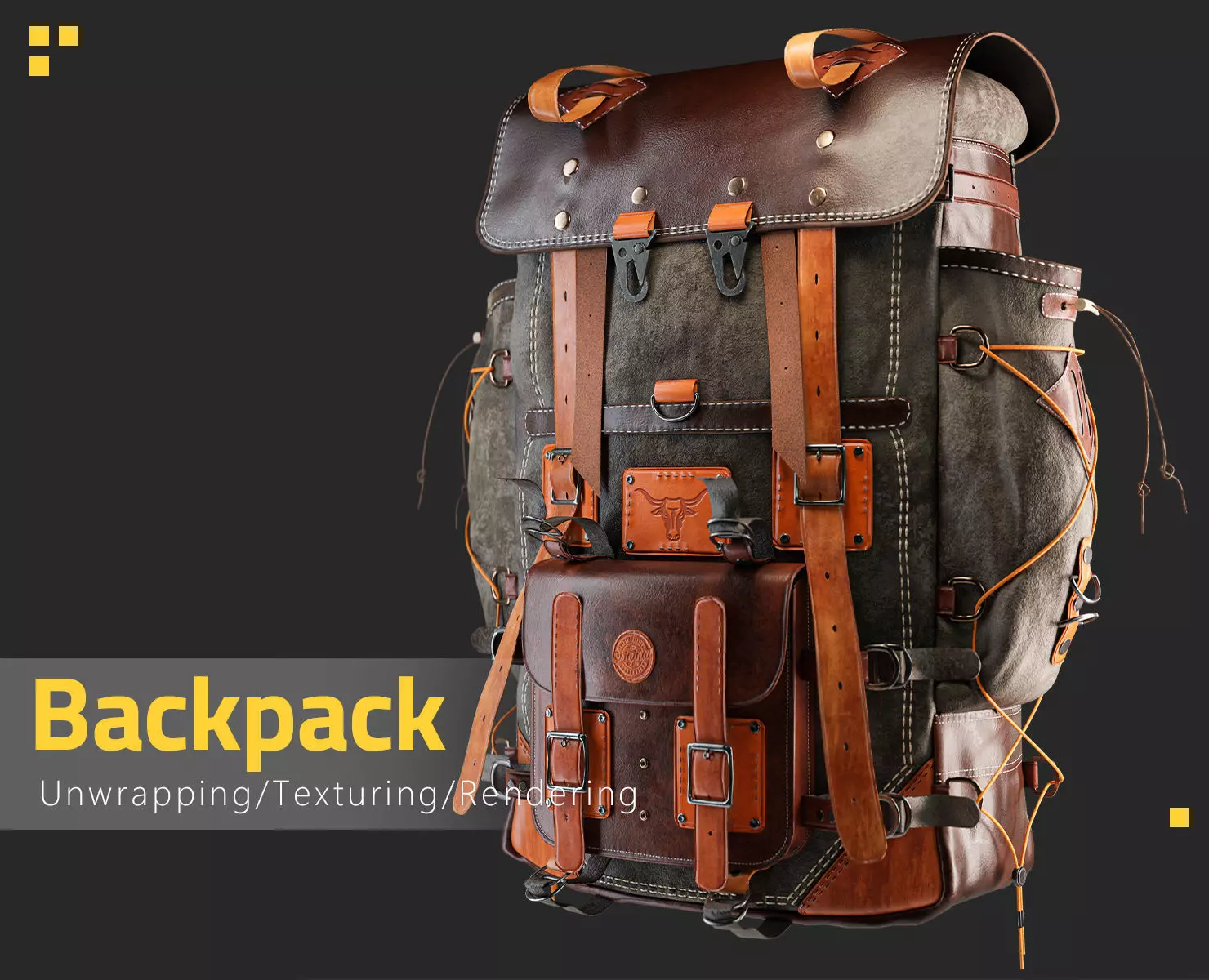 Leather Backpack Low-poly 3D model_0