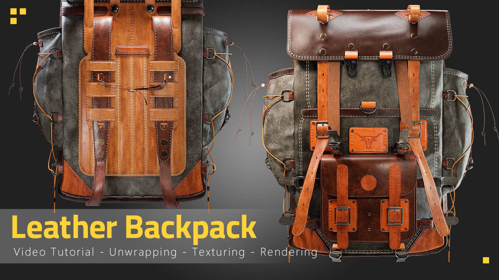 Leather Backpack Low-poly 3D model_7