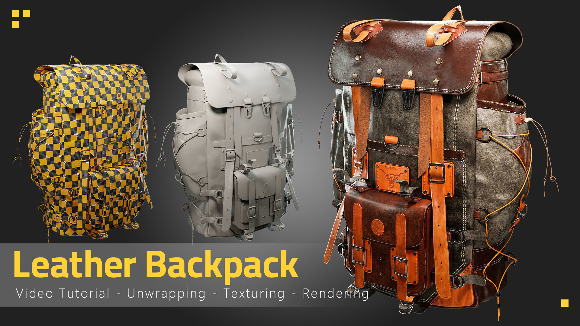 Leather Backpack Low-poly 3D model_4