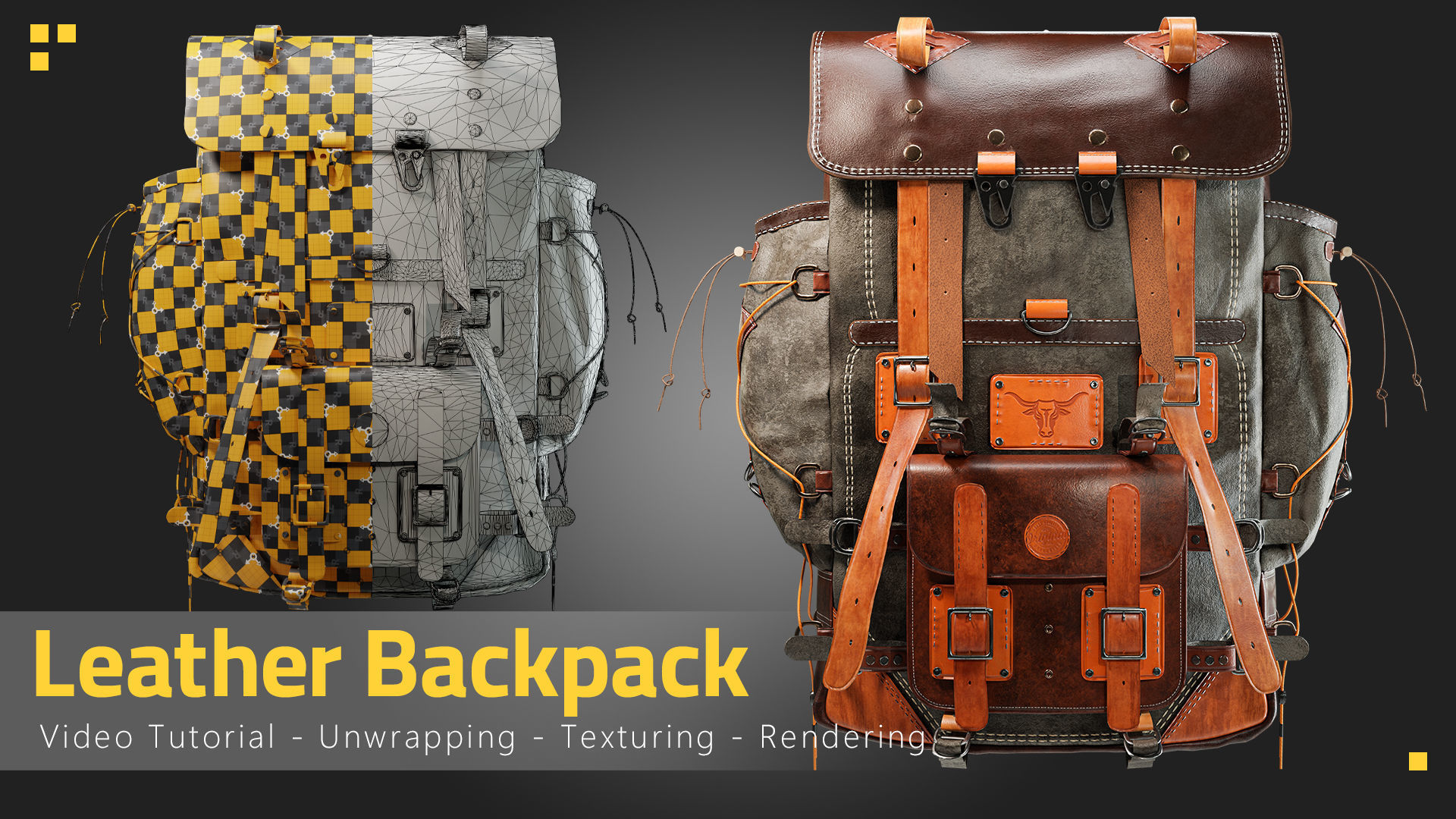 Leather Backpack Low-poly 3D model_3