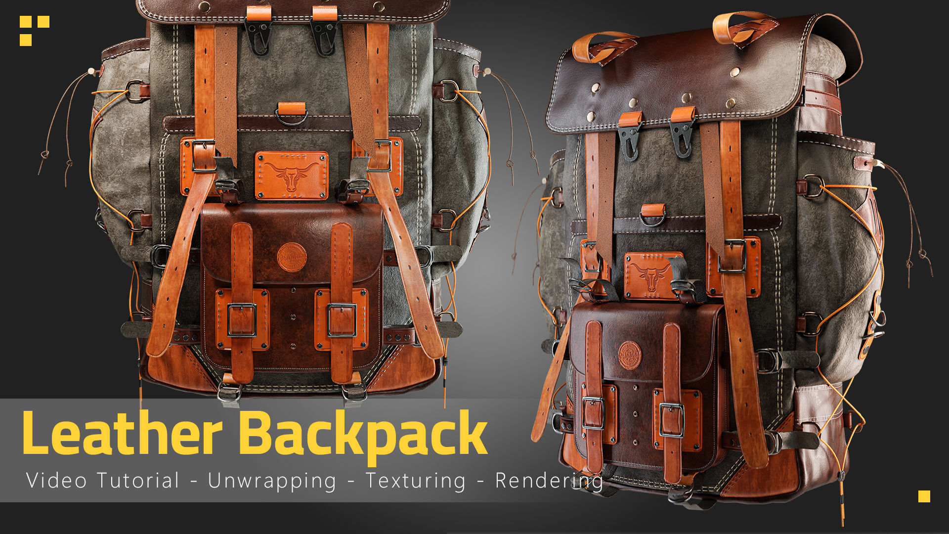 Leather Backpack Low-poly 3D model_1