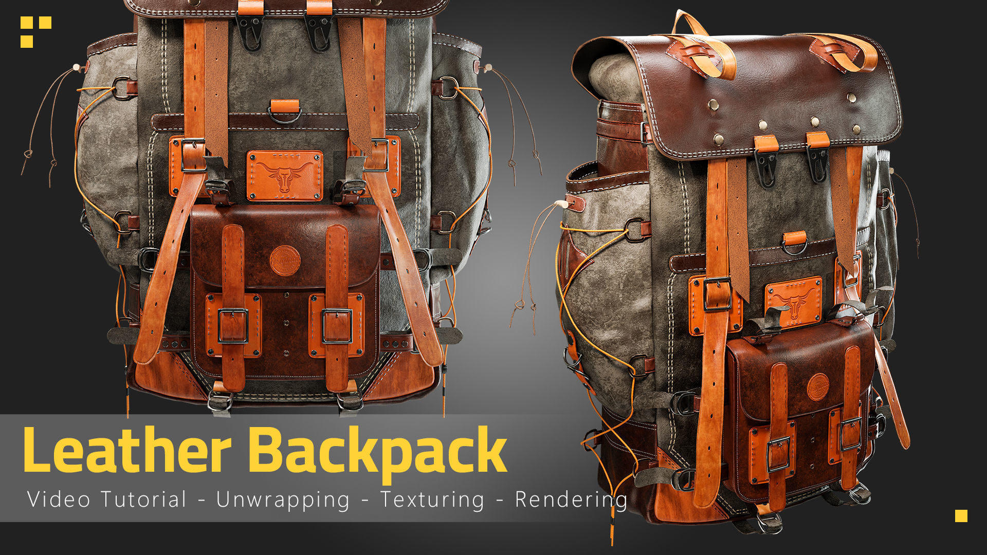 Leather Backpack Low-poly 3D model_6