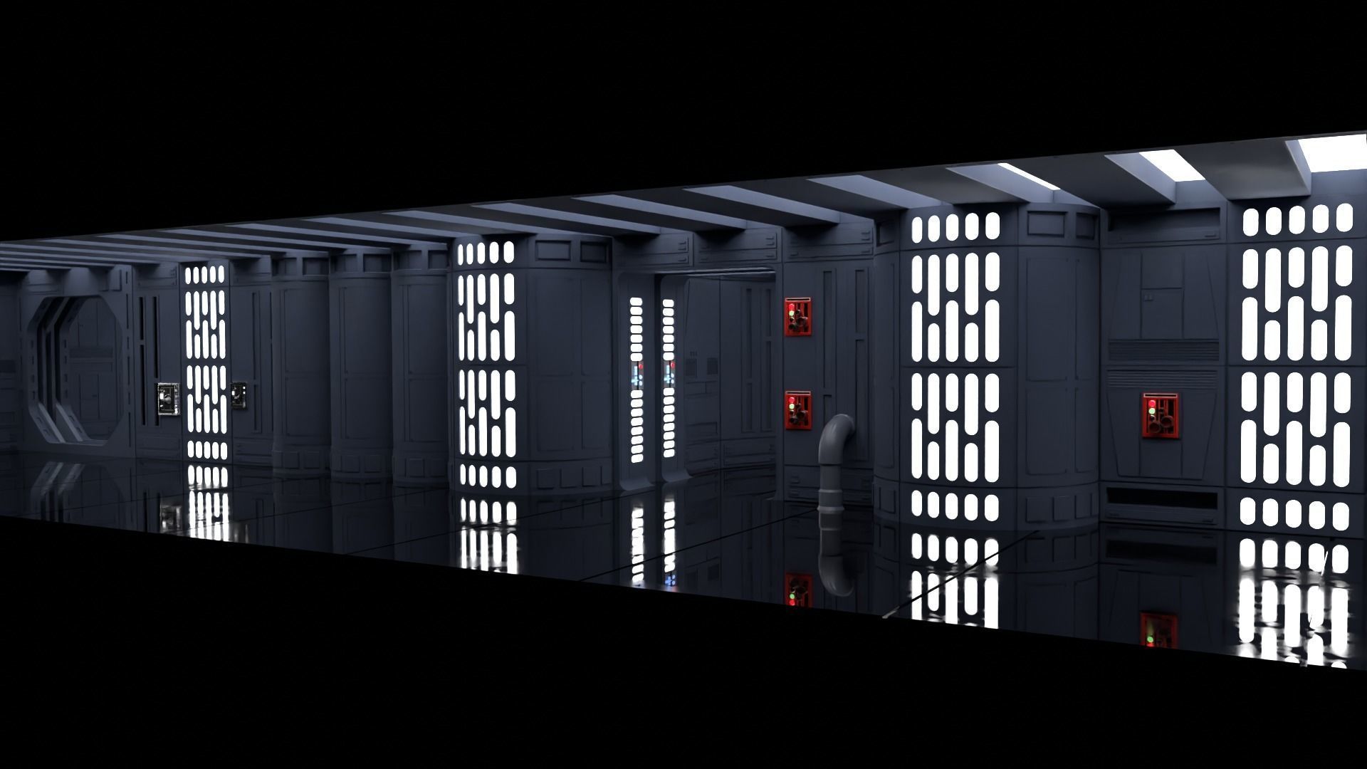 Set 7 - Death Star Hallway 1-6 scale Hottoys 3D Model Collection_9