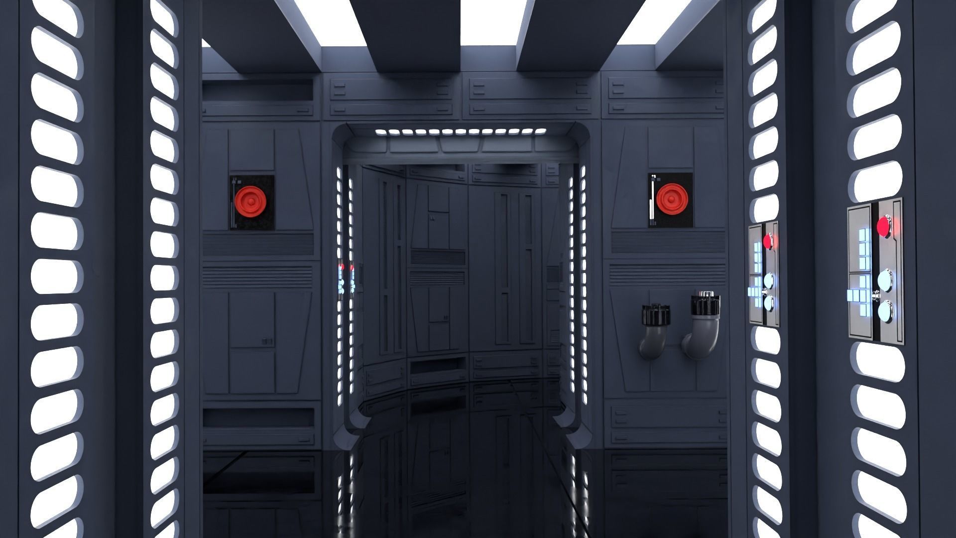 Set 7 - Death Star Hallway 1-6 scale Hottoys 3D Model Collection_16