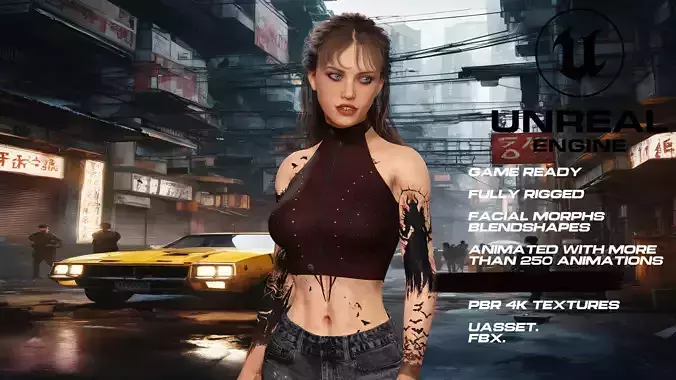 Tattoo girl full rigged - game ready - animated Low-poly 3D model