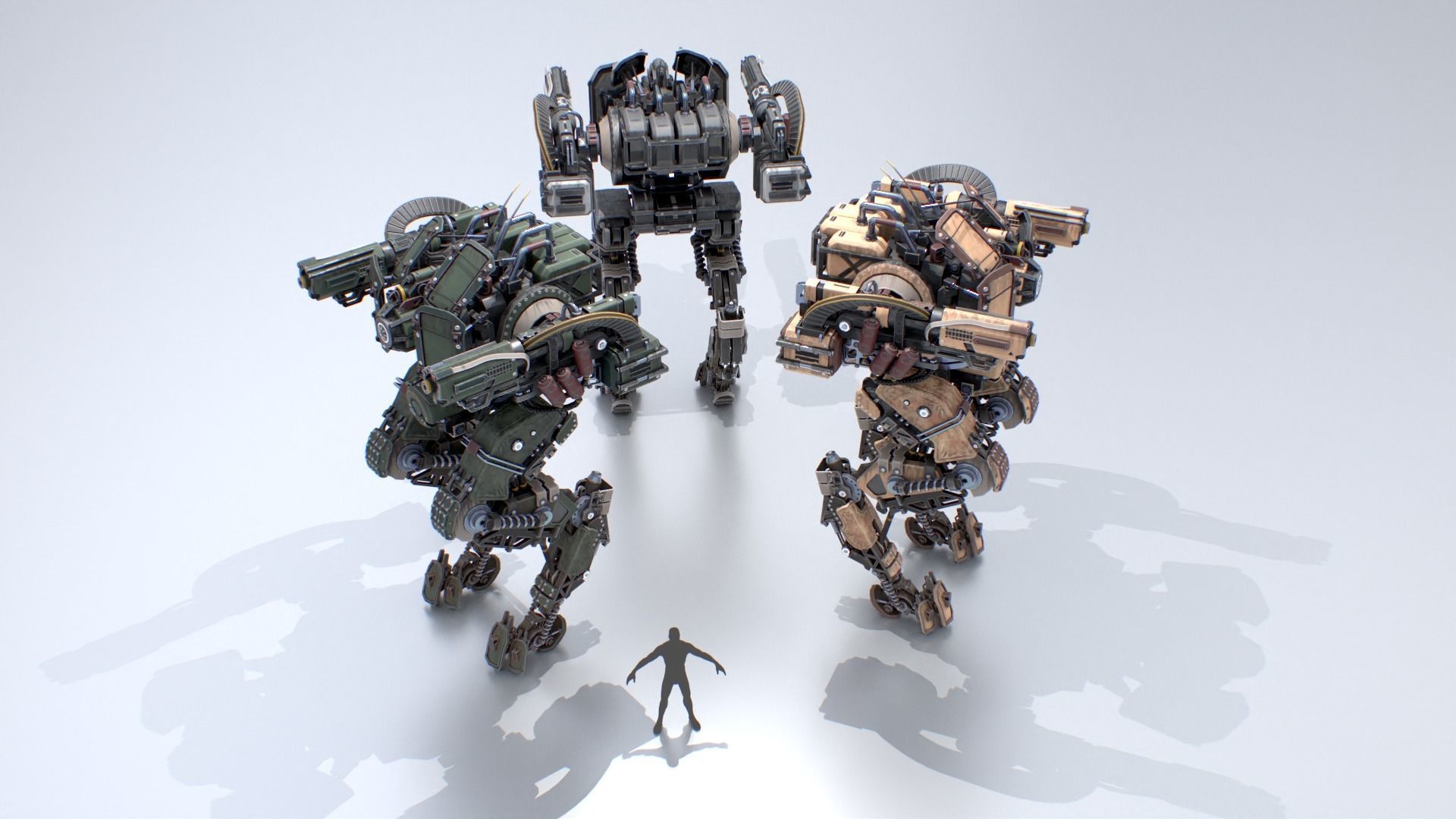 Animated sci-fi military mech Low-poly 3D model_4