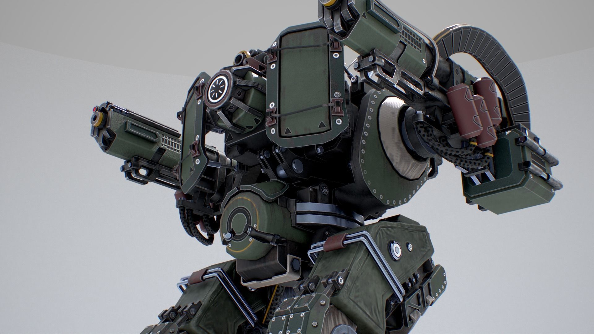 Animated sci-fi military mech Low-poly 3D model_11