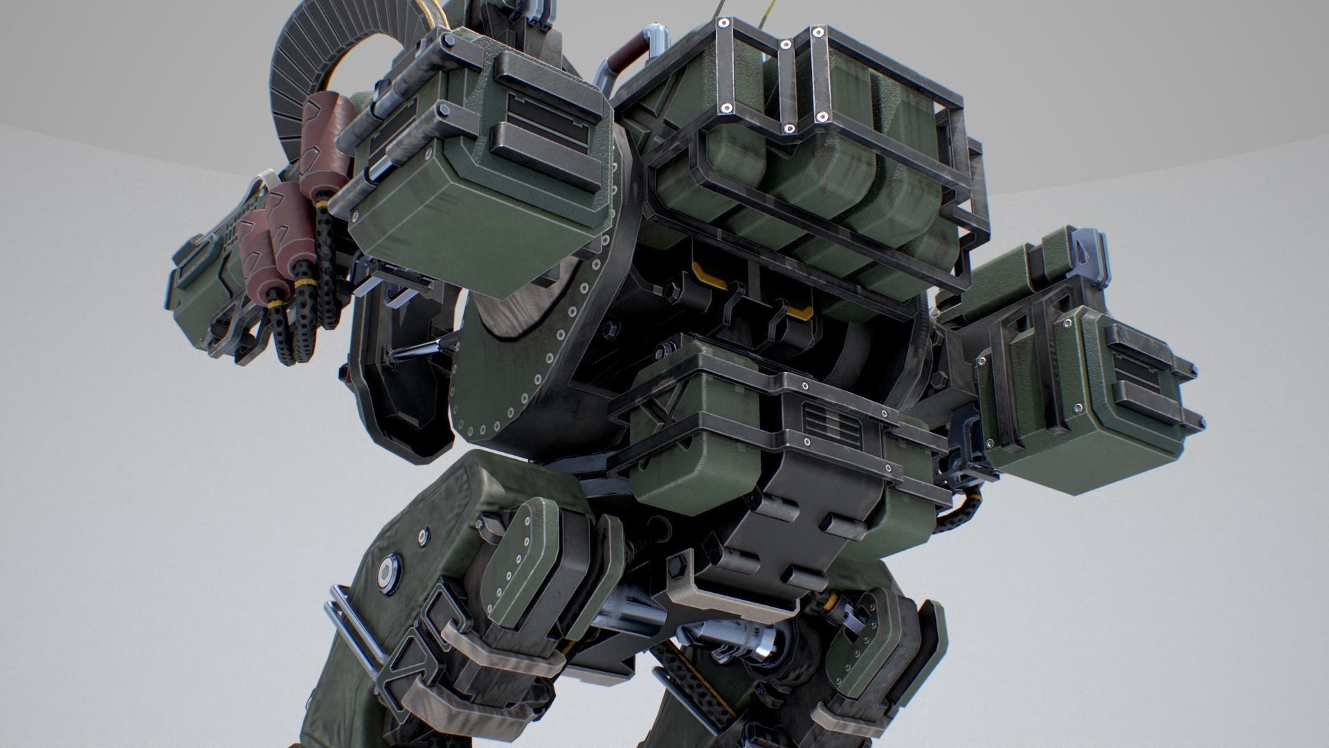 Animated sci-fi military mech Low-poly 3D model_12