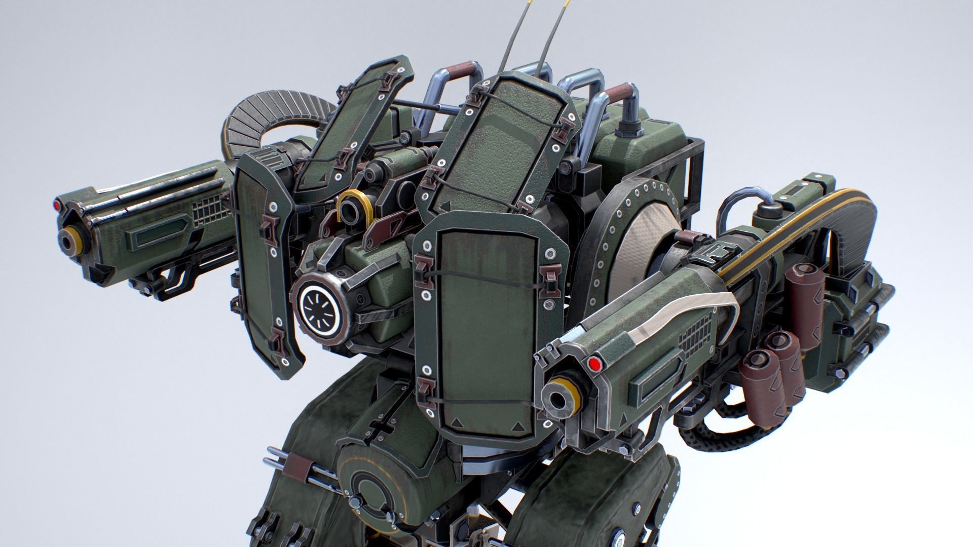 Animated sci-fi military mech Low-poly 3D model_9