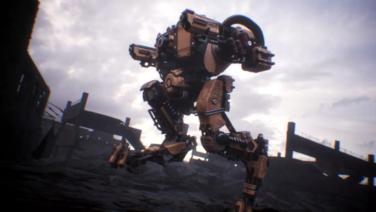 Animated sci-fi military mech Low-poly 3D model_0