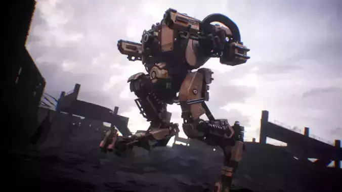 Animated sci-fi military mech Low-poly 3D model