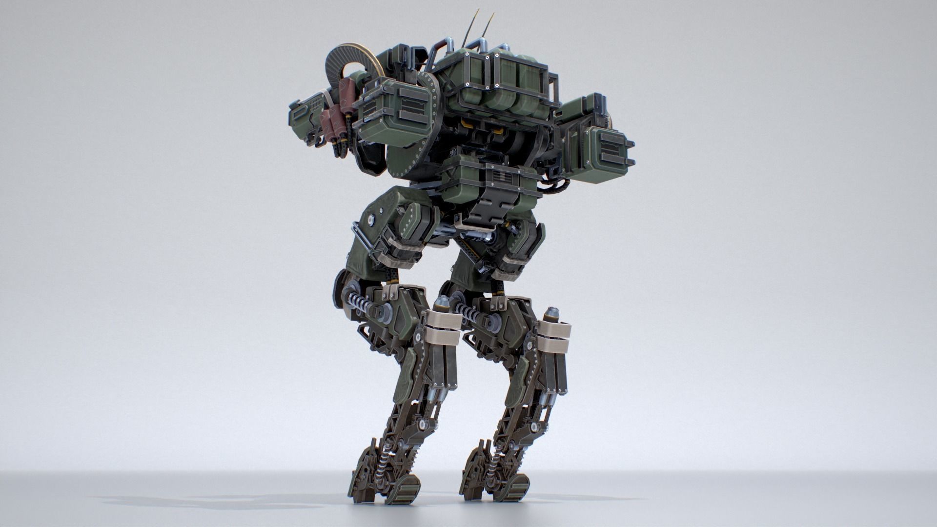 Animated sci-fi military mech Low-poly 3D model_8