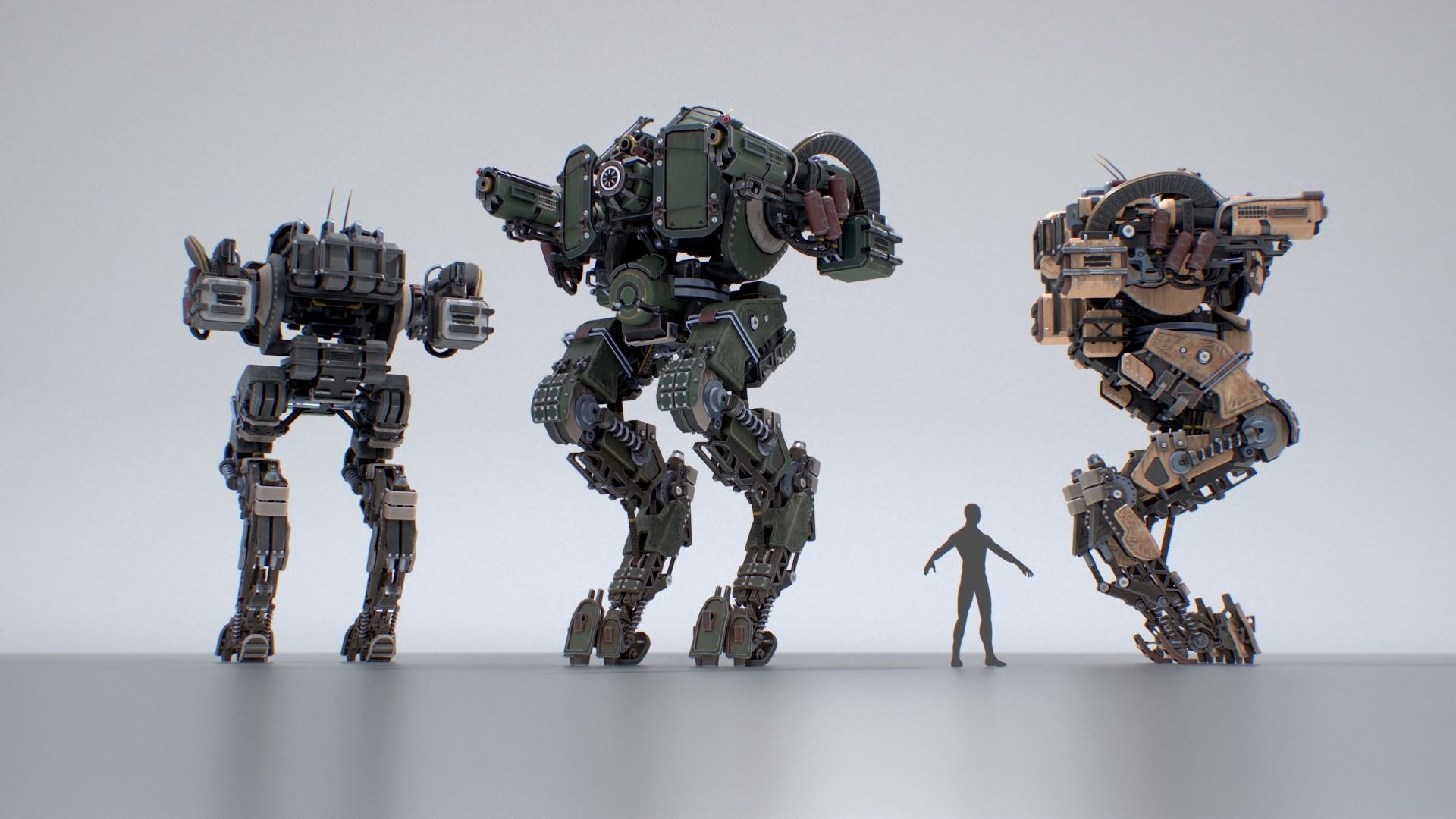 Animated sci-fi military mech Low-poly 3D model_2