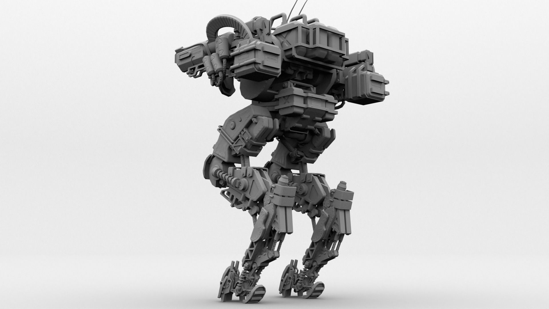 Animated sci-fi military mech Low-poly 3D model_24