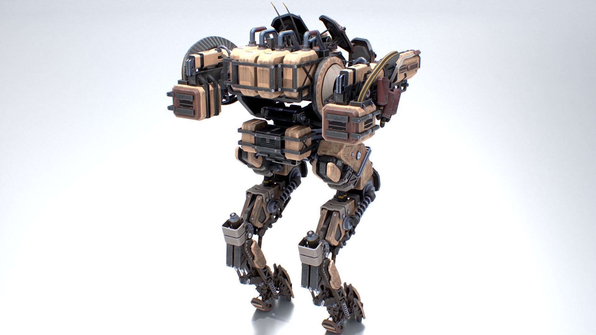 Animated sci-fi military mech Low-poly 3D model_16