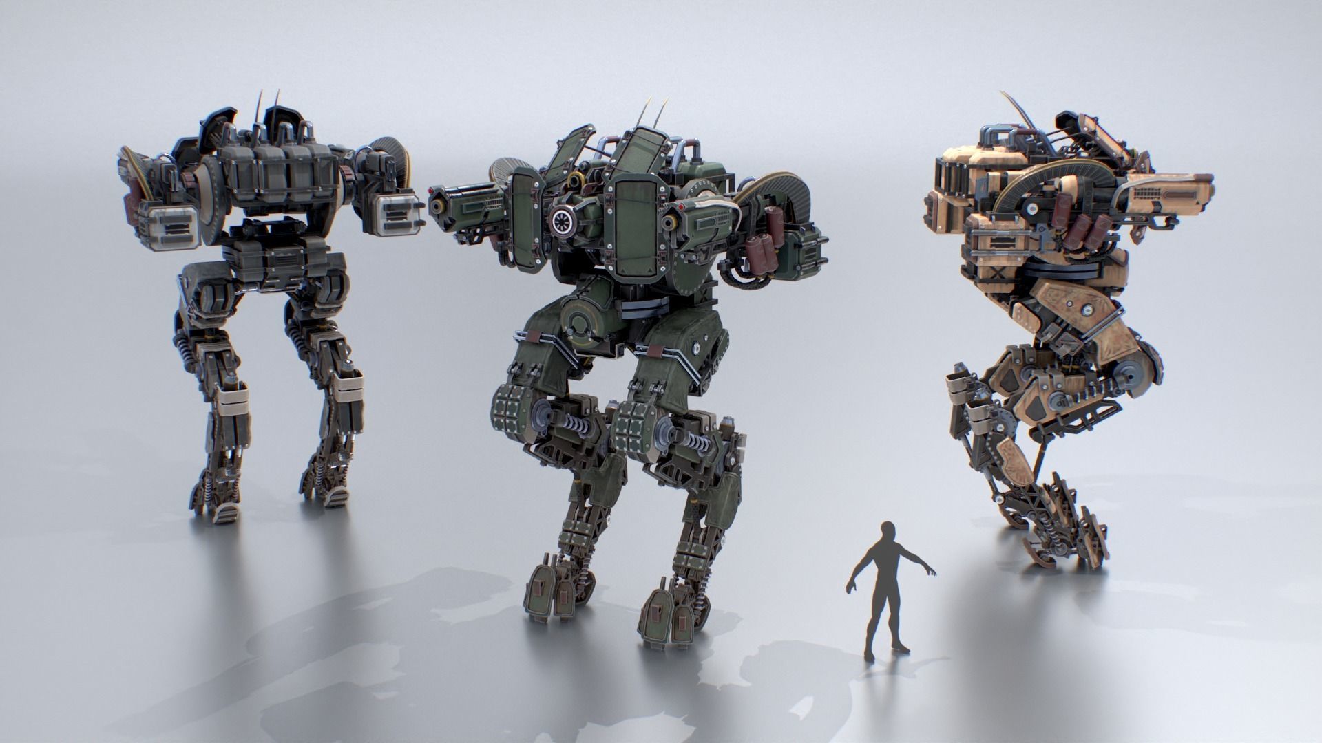Animated sci-fi military mech Low-poly 3D model_3