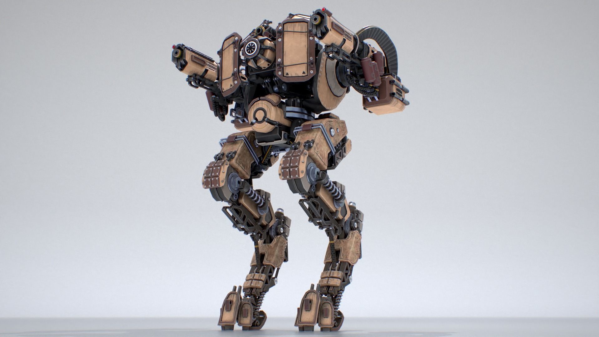 Animated sci-fi military mech Low-poly 3D model_14