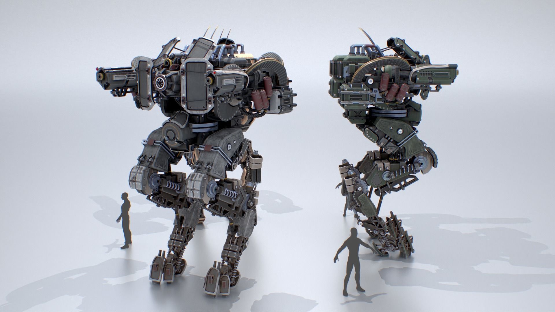 Animated sci-fi military mech Low-poly 3D model_6