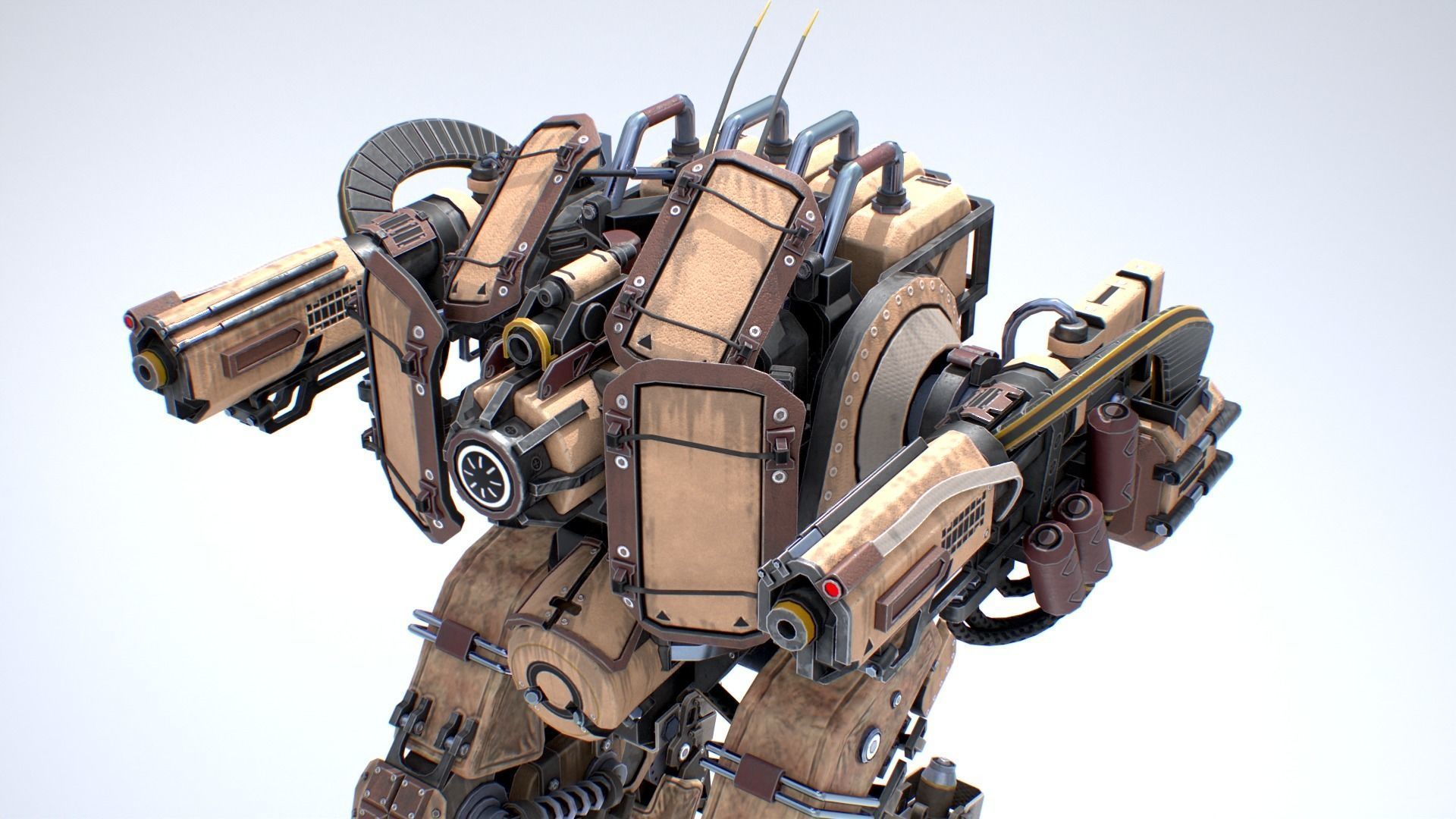 Animated sci-fi military mech Low-poly 3D model_15