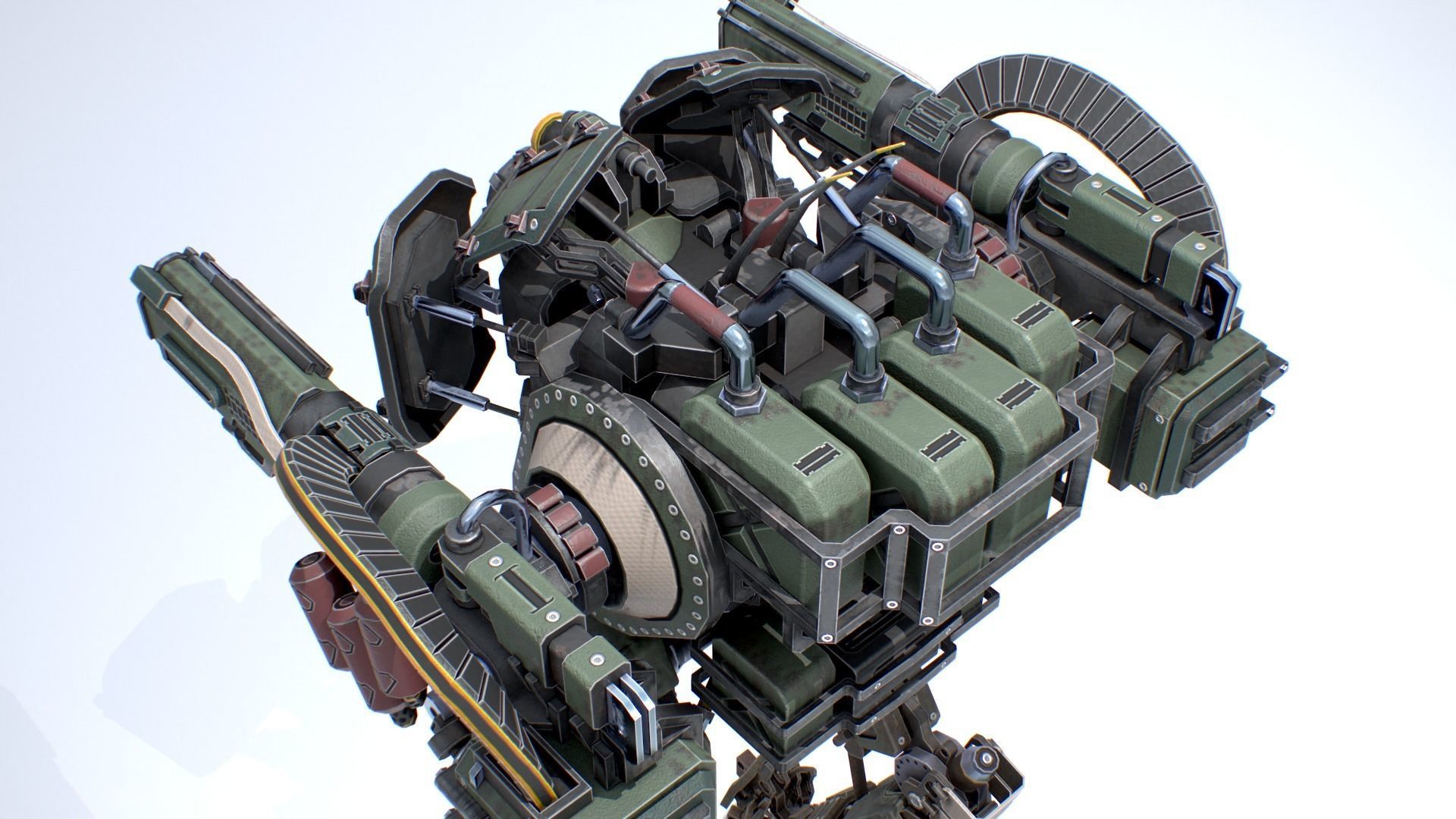 Animated sci-fi military mech Low-poly 3D model_10