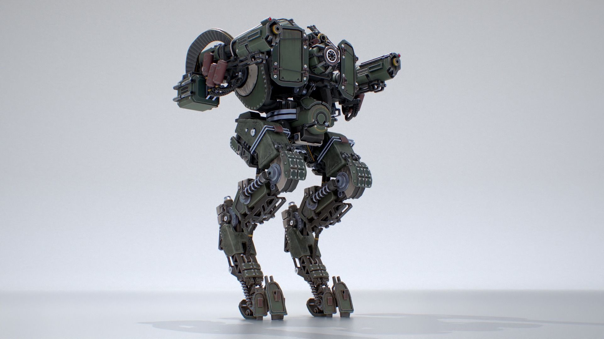 Animated sci-fi military mech Low-poly 3D model_7