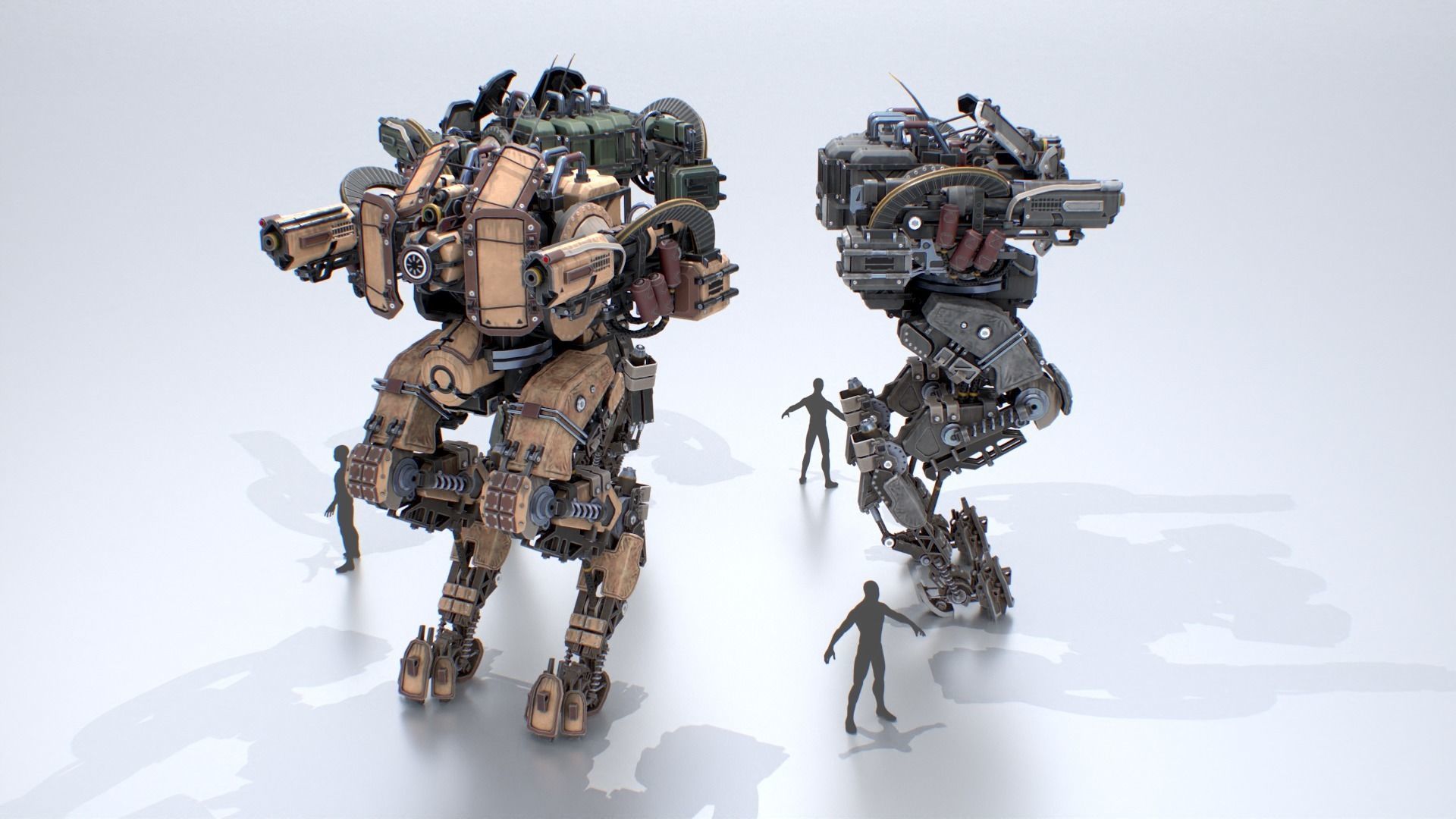Animated sci-fi military mech Low-poly 3D model_5