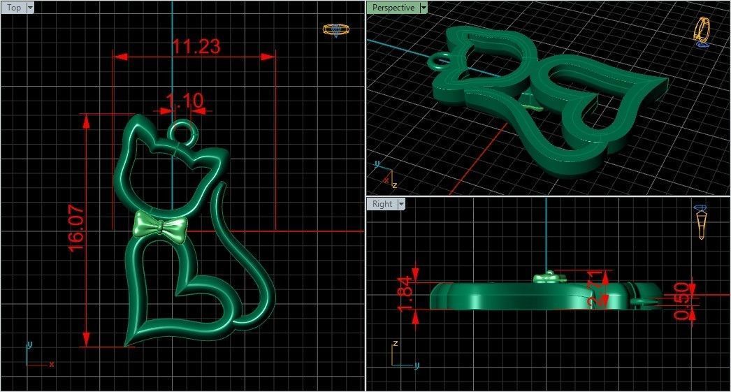 minimal cat pendant 116-MW 3D print model_1