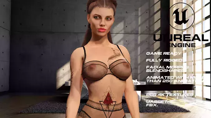 Tattoo girl full rigged - game ready - animated Low-poly 3D model