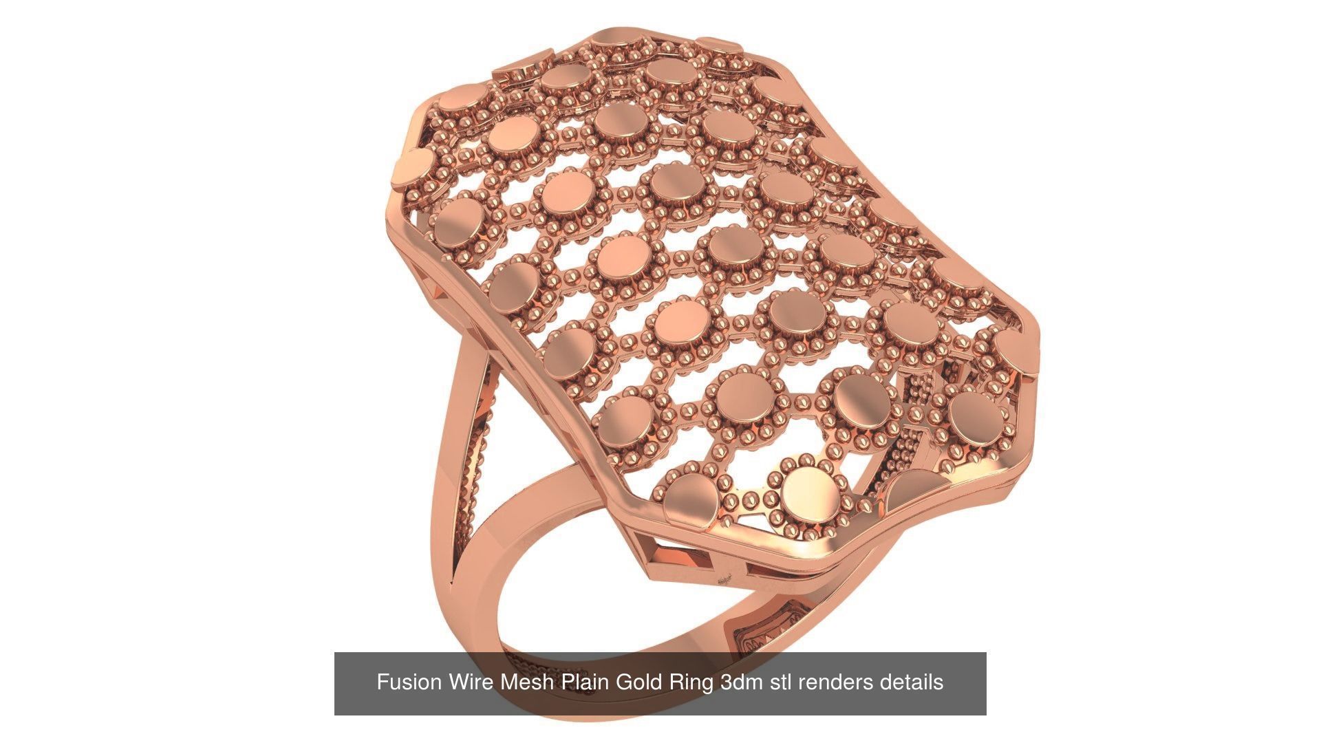 13 Fusion Wire Mesh Bead Top Plain Gold Rings 3dm stl renders 3D Model Collection_9