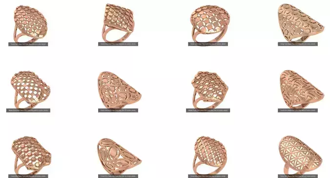 13 Fusion Wire Mesh Bead Top Plain Gold Rings 3dm stl renders 3D Model Collection