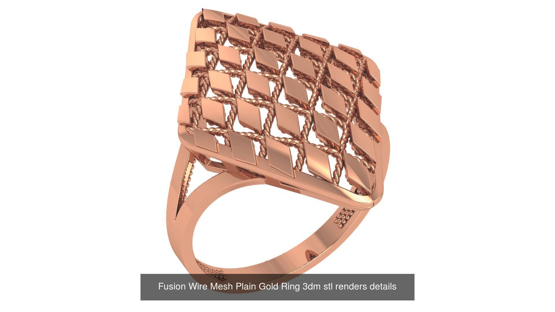 13 Fusion Wire Mesh Bead Top Plain Gold Rings 3dm stl renders 3D Model Collection_2