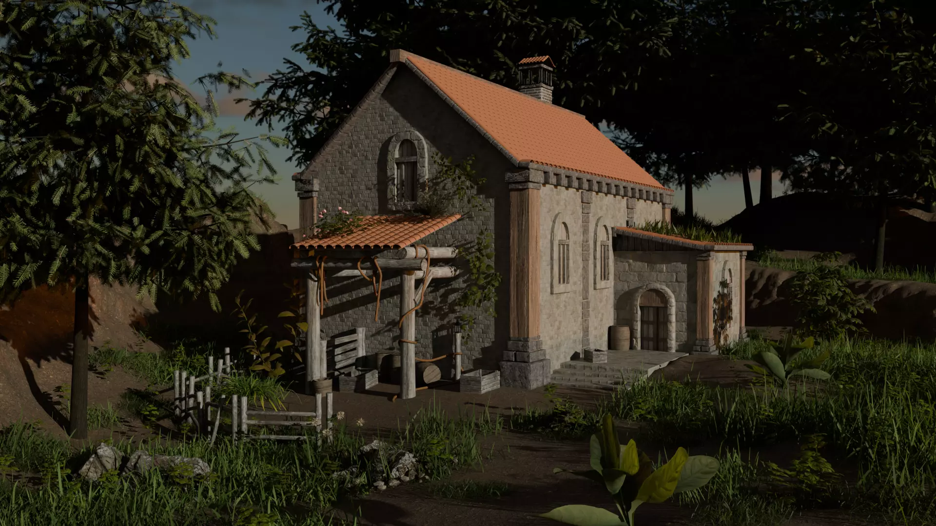 Country house Low-poly 3D model_0