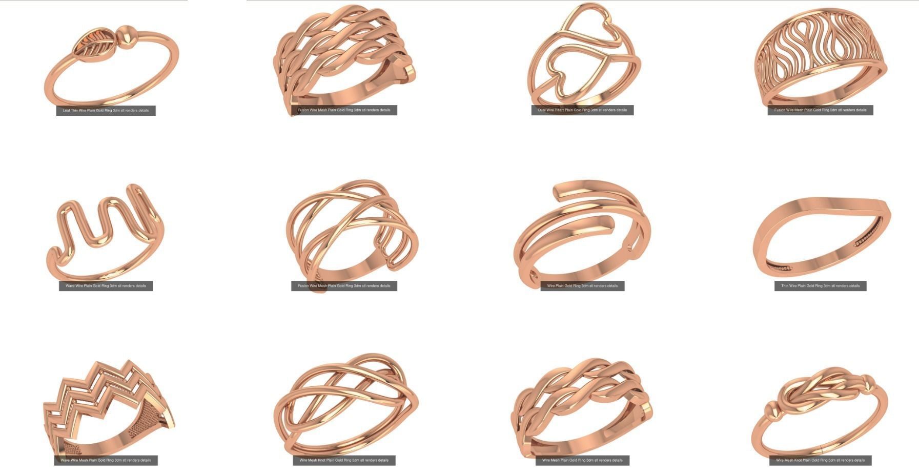 30 Wire Plain Gold Ring 3dm stl renders details 3D Model Collection_1
