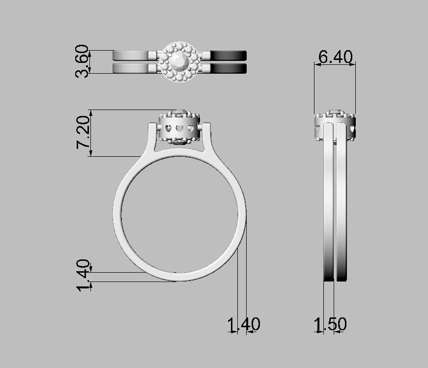 Double Face Ring - 3mm Gemstone 3D print model_7