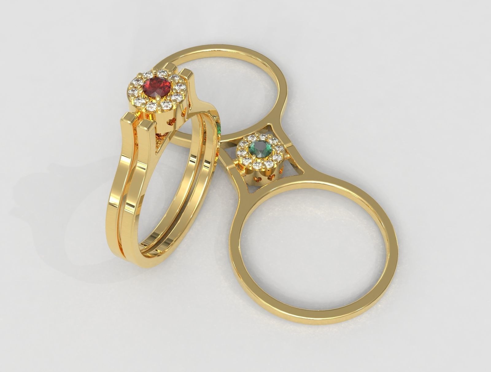 Double Face Ring - 3mm Gemstone 3D print model_1