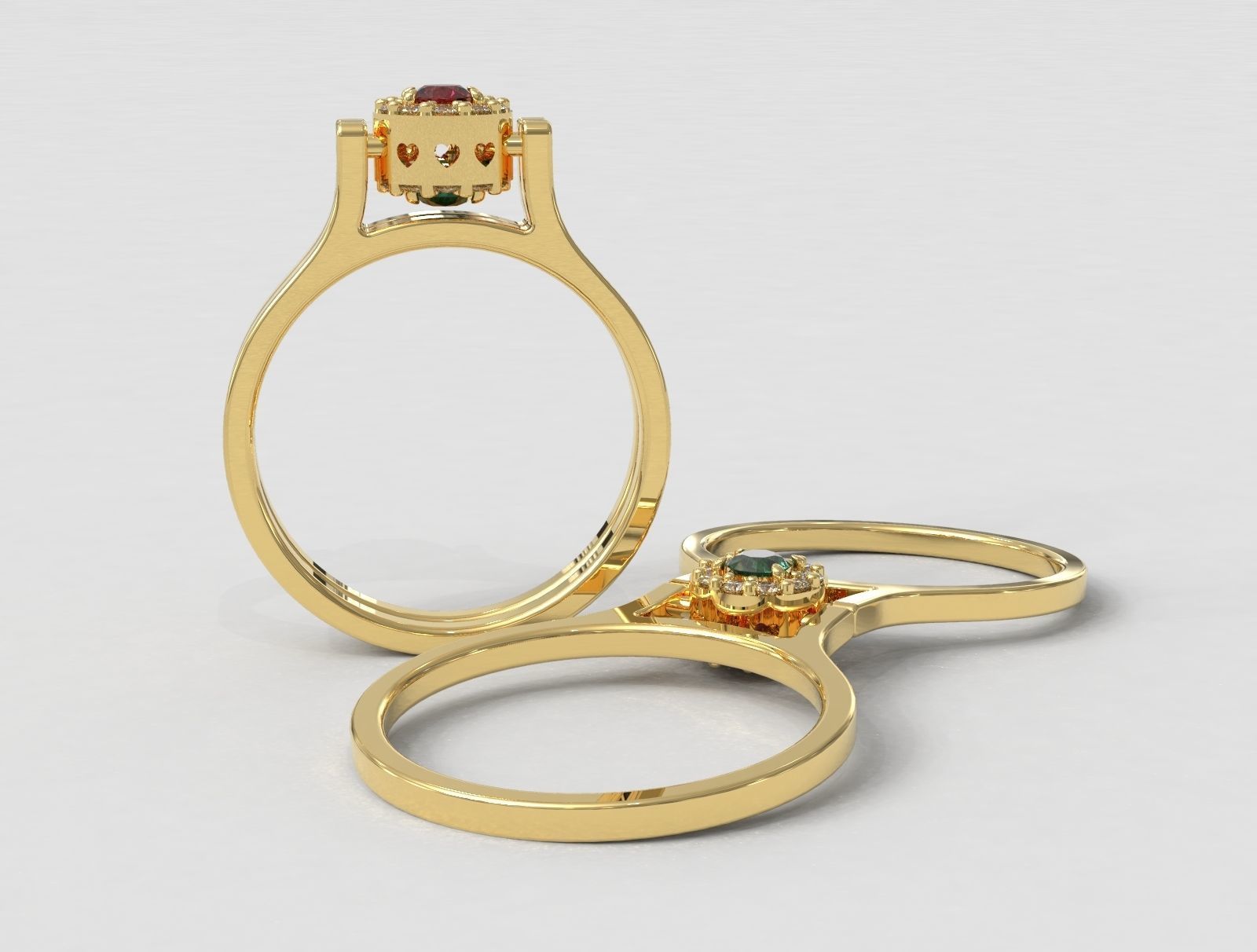 Double Face Ring - 3mm Gemstone 3D print model_2