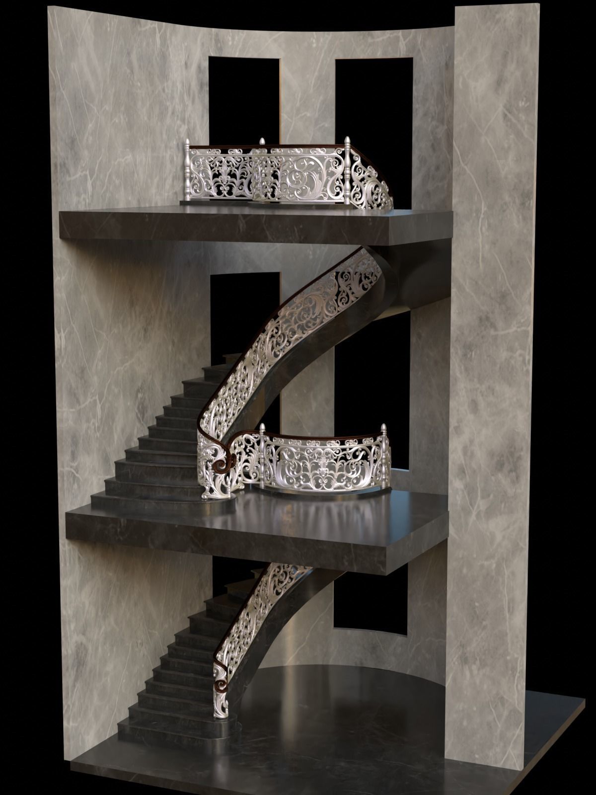 Staircase railings 2 Low-poly 3D model_3