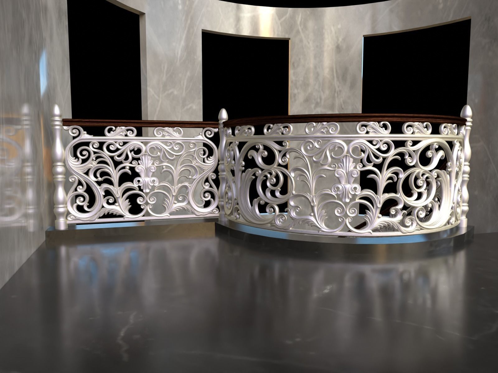 Staircase railings 2 Low-poly 3D model_1